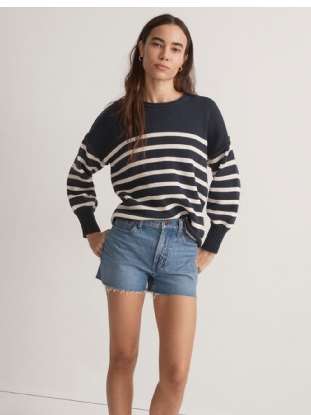 Madewell Conway Pullover Navy & Cream Striped Sweater. Size M Style NG707